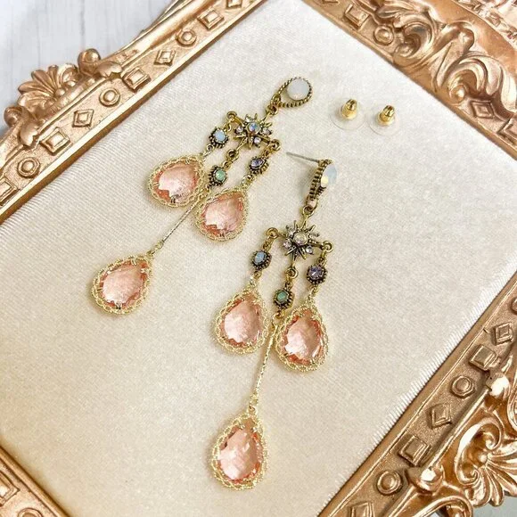 Pink Drop Earrings, Bridesmaids Pink Earrings, Pink Teardrop Crystal Earrings - Picture 2 of 6